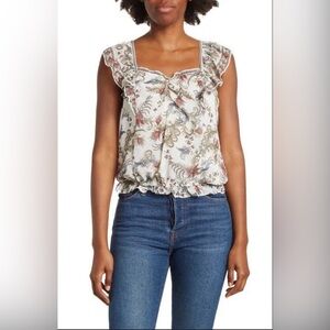 NWT Max Studio Ivory Floral Chiffon Crop Top Blouse Sz. Medium